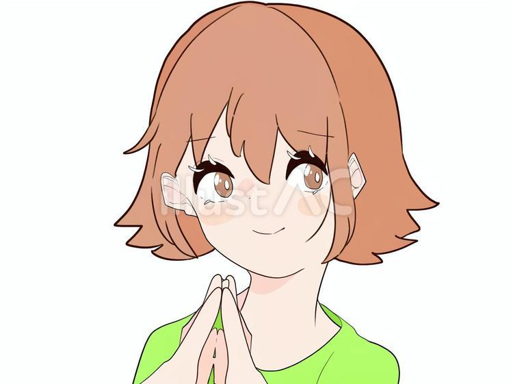 手を合わせ何かお願いしている女性 人物,女性,困りのイラスト素材