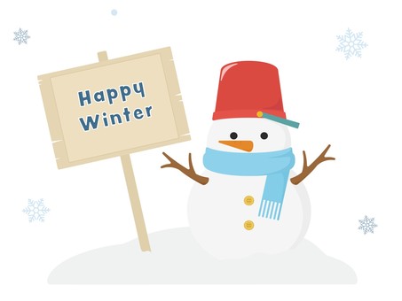 雪だるま Happy Winterボード 雪だるま,フレーム,雪,冬,クリスマス,枠,文字入り,文字,happy,winterのイラスト素材