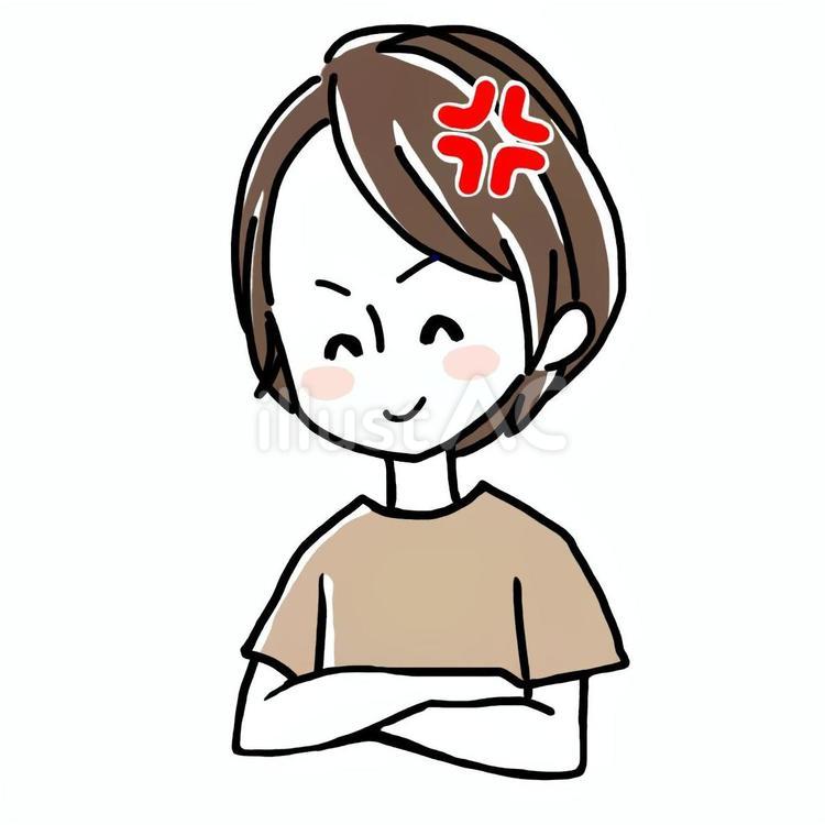 笑顔で怒りマークの女性　ベージュ 怒る,笑顔,女性のイラスト素材