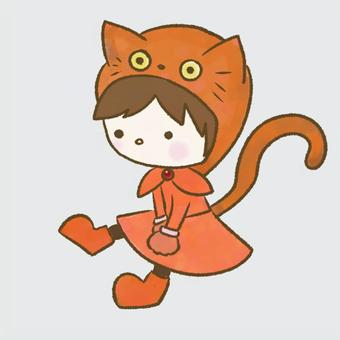 ねこの着ぐるみ（オレンジ） コスプレ,女の子,子供,ねこ,ハロウィン,10月31日,トリックオアトリート,着ぐるみのイラスト素材