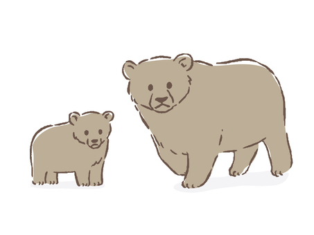 クマの親子 熊,親子,子熊,親熊,対策,動物,日本,害獣,クマ,線画のイラスト素材