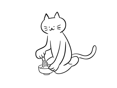 茶道を嗜む猫（モノクロ） 猫,茶道,お茶,茶会,抹茶,茶筅,茶碗,お点前,正座,おもてなしのイラスト素材