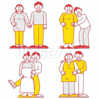 いろんな並び方をした妊婦と夫