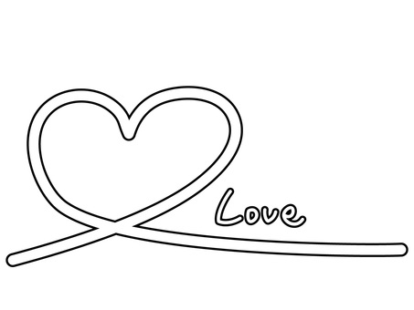 バレンタイン・一筆書き風ハートとLove バレンタイン,ハート,love,恋愛,恋,手描き,一筆書き,線画,モダン,モノクロのイラスト素材