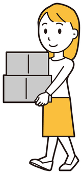  ロングヘア女性(黄)-427-全身 ダンボール,女性,女の子,人物,かわいい,荷物,運ぶ,段ボール箱,段ボール,引越のイラスト素材