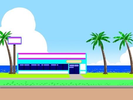 リゾート地のマーケット コンビニ,スーパー,海,レストラン,マーケット,ファミレス,店舗,店,空,飲食店のイラスト素材