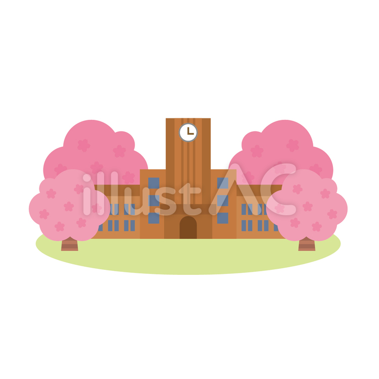 大学と桜 大学,学校,桜のイラスト素材