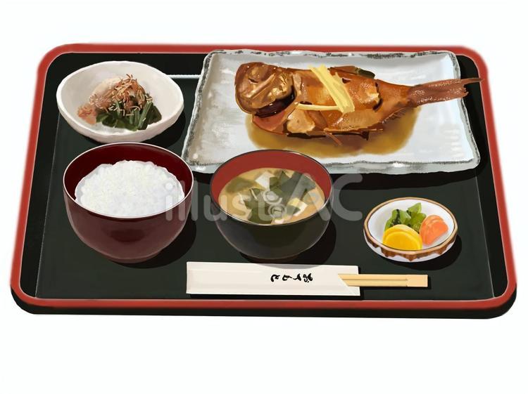 煮魚定食A2（お盆付き） 煮魚,魚料理,魚のイラスト素材