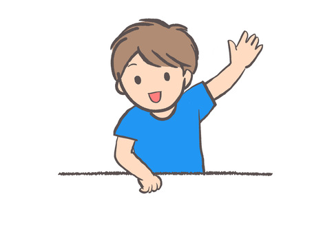 手を挙げる男の子 学校 男の子,挙手,手描き,ゆるい,子ども,青いのイラスト素材