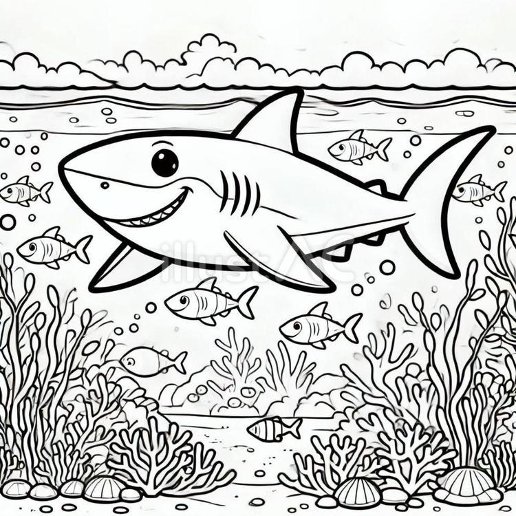 サメの塗り絵 サメ,海,生き物のイラスト素材