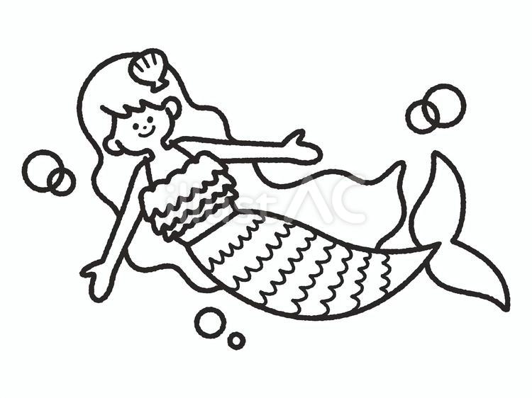 人魚と泡＿線画 人魚,人魚姫,泡のイラスト素材