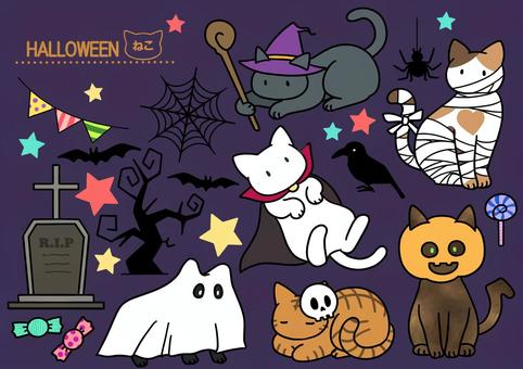 HALLOWEENねこ ハロウィン,ハロウイン,ねこ,かわいい,生き物,イベント,季節,秋,お墓,お化けのイラスト素材