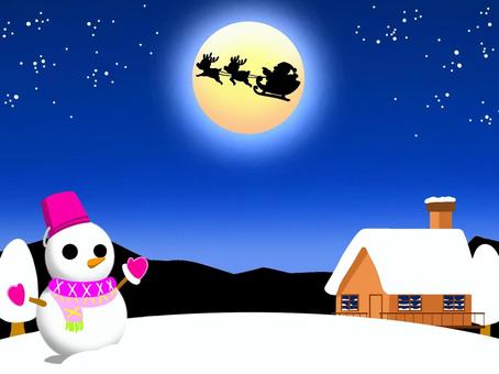 月夜と雪だるま 月夜と雪だるま xmas,クリスマス,サンタクロース,christmas,雪だるま,月夜,聖夜,満月,シルエット,月のイラスト素材