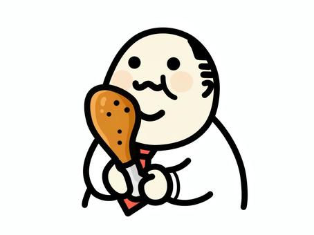 チキンを食べる中年男性　上半身 おじさん,男性,中年,チキン,食べる,可愛い,イラスト,ごちそう,美味しい,サラリーマンのイラスト素材