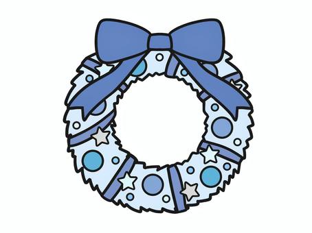 水色のクリスマスリースのイラスト クリスマス,リース,リボン,輪っか,星,オーナメントのイラスト素材
