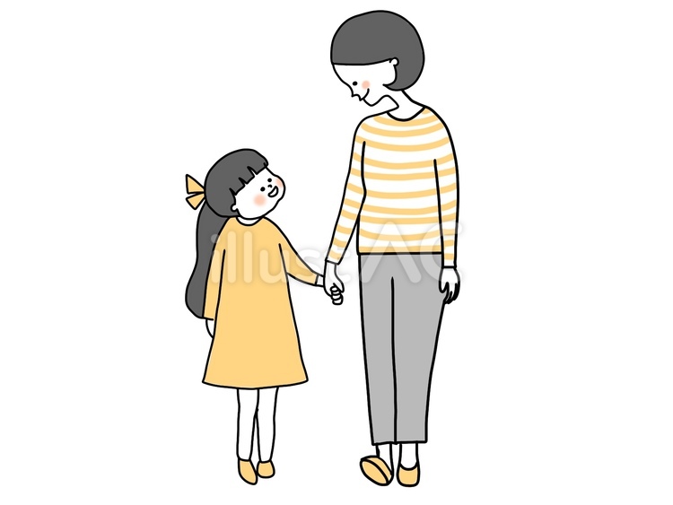 母親と手を繋いでいる子ども 母親,子ども,手のイラスト素材