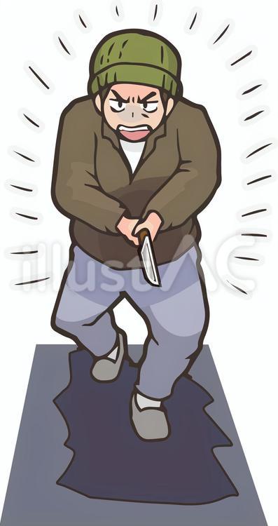 ナイフで襲い掛かる男、無敵の人 男性,強盗,チンピラのイラスト素材