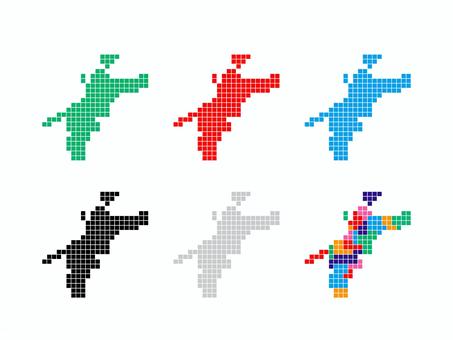 愛媛県の地図＿ピクセル6色セット 愛媛県,都道府県,地図,ピクセルアート,日本,地理,簡略,簡易,デザイン,ポップのイラスト素材