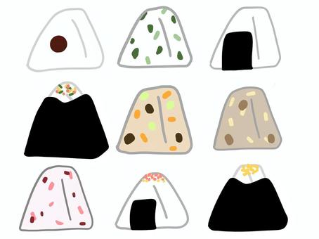 おにぎりのイラスト おにぎり,ふりかけ,海苔,食べ物,イラスト,セット,手描きのイラスト素材