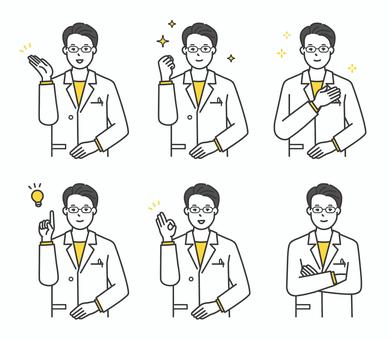医者のアイコンセット イラスト素材 男性,医師,医者,ドクター,医療従事者,薬剤師,研究者,白衣,病院,クリニックのイラスト素材