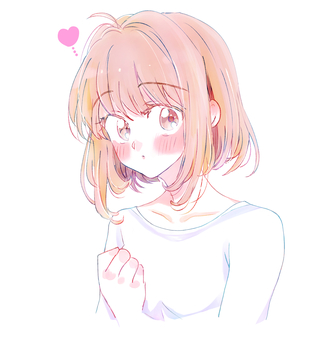 恋する女の子　Tシャツ 女子,少女,恋,恋愛,かわいい,女性,若い,清楚,清純,照れるのイラスト素材