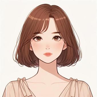 Illustration, brown hair, short hair, female, 