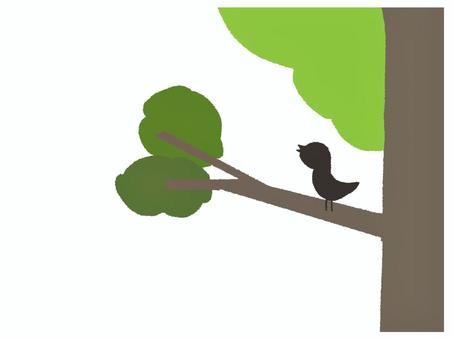 木にとまる鳥 木,鳥,休憩,自然,pop調,手描き,挿絵,ワンポイント,素材,商用可のイラスト素材