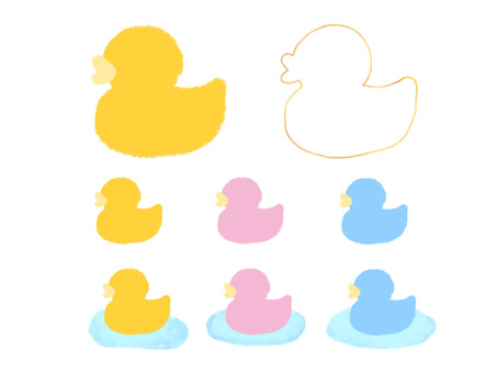アヒルさんセット アヒル,アイコン,ワンポイント,ライン,動物,かわいい,ポップ,手描き,あひるのイラスト素材