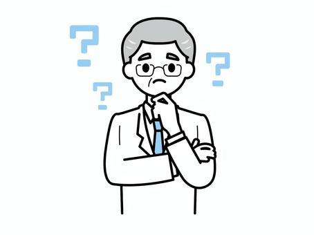疑問を持つ白衣の男性のイラスト06 人物,男性,中年,高齢,40代,50代,60代,医療,福祉,保健のイラスト素材