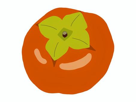 秋の果物、柿の手描きイラスト