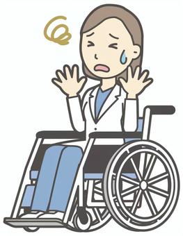 女性医師白衣-268-全身 車いす,困る,女医,医師,女性,白衣,スクラブ,医者,病院,医療のイラスト素材