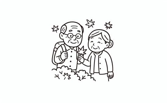 紅葉旅行をしているシニアの夫婦 人物,紅葉,秋,おじいちゃん,おばあちゃん,夫婦,旅行,観光,公園,カエデのイラスト素材