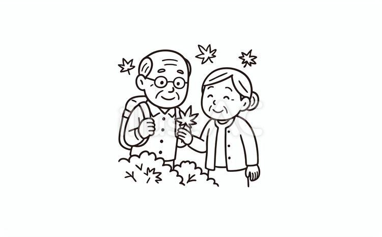 紅葉旅行をしているシニアの夫婦 人物,紅葉,秋のイラスト素材