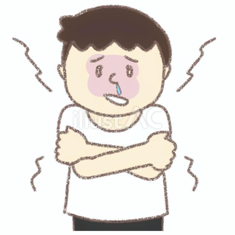 寒がりな男性 寒い,風邪,夏風邪のイラスト素材
