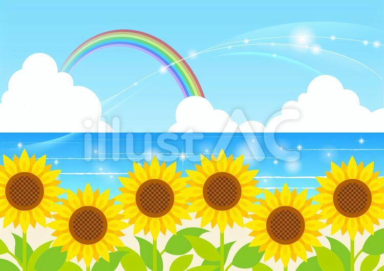 夏イメージ素材137 ひまわり,フレーム,海のイラスト素材