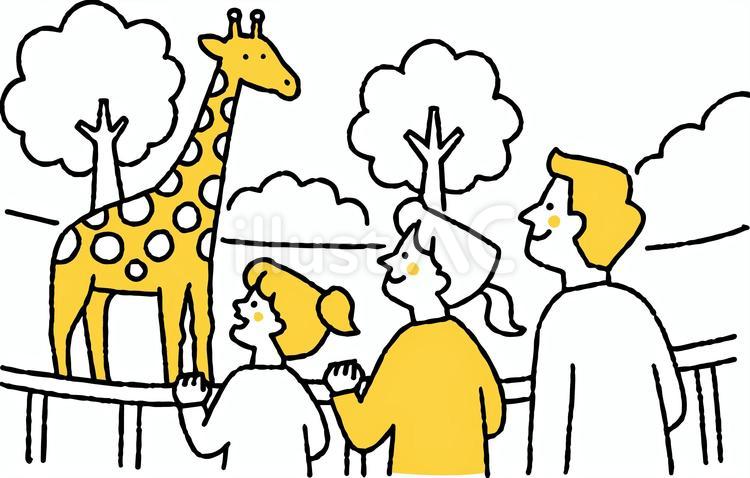 動物園でキリンを見上げる家族 動物園,キリン,見上げるのイラスト素材
