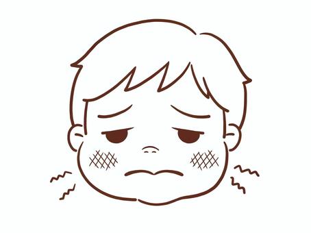 乾燥肌の男の子(色なし) 男の子,男児,子供,幼稚園児,小学生,顔,困る,アレルギー,可愛い,白背景のイラスト素材