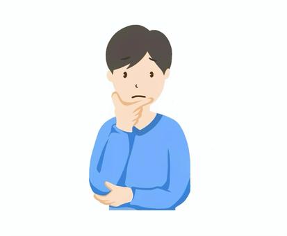 悩む(考える)ポーズをとる若い男性 男性,思考中,検討中,考察,青年,高校生,大学生,疑う,疑い,怪しむのイラスト素材