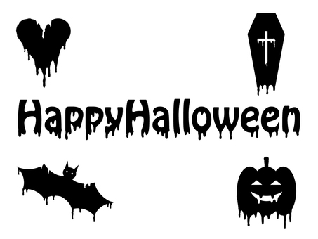 ハッピーハロウィン1 ハッピーハロウィン,ハロウィン,文字,ドロドロ,ペンキ,垂れる,ハート,コウモリ,カボチャ,ランタンのイラスト素材