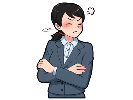 拗ねた会社員女性 拗ねる,ムカつく,怒る,短気,女性,萌え絵のイラスト素材