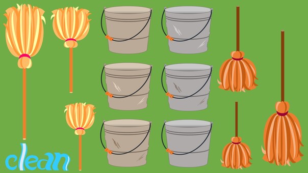 ホウキとバケツ ホウキ,箒,バケツ,掃除,クリーン,大掃除,12月,ワンポイント,加工,透過のイラスト素材