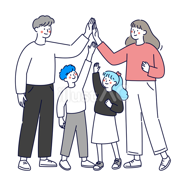 家族みんなでハイタッチする瞬間 家族,親子,父親のイラスト素材
