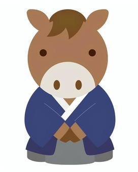 かわいい馬が新年の挨拶しているイラスト かわいい馬が新年の挨拶しているイラスト 午年,馬,干支,かわいい,キャラクター,動物,着物,正月,挨拶,年始のイラスト素材