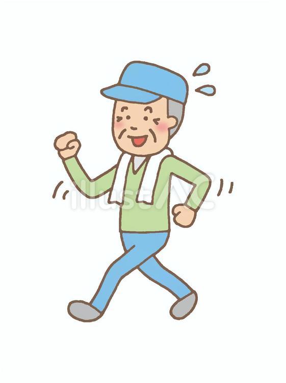 ウォーキング中のおじいちゃん おじいさん,高齢者,ウォーキングのイラスト素材
