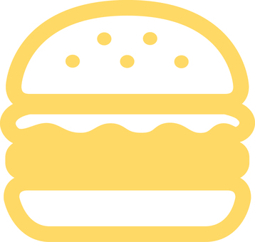 ピクトグラムの黄色のハンバーガーです。 ピクトグラム,ハンバーガー,食べ物,シンプル,ファーストフード,ビーフ,パティ,バンズ,レタス,トマトのイラスト素材