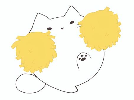 応援するねこ ねこ,白猫,まるっこい,応援,エール,チアリーダー,ポンポン,肉球,声援,チアダンスのイラスト素材