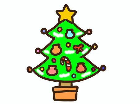 シンプルクリスマスツリー・もみの木 メリークリスマス,クリスマスツリー,もみの木,冬,北欧風,飾り付け,デコレーション,星,ステッキ,りぼんのイラスト素材