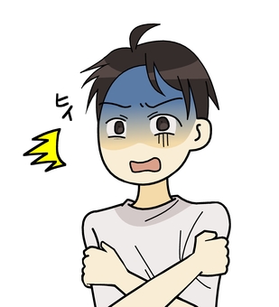 怯えてる男性 人物,怯える,恐怖,震える,ビビる,悲鳴,文字,カタカナ,男性,青ざめるのイラスト素材