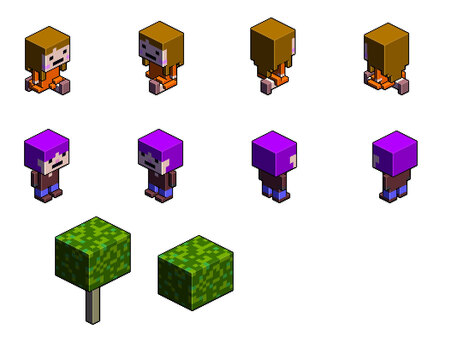 ボクセル×ドット　街シリーズ　人物と木 ドット絵,アイコン,セット,人物,男性,女性,歩き姿,立ち姿,8ビット,16ビットのイラスト素材