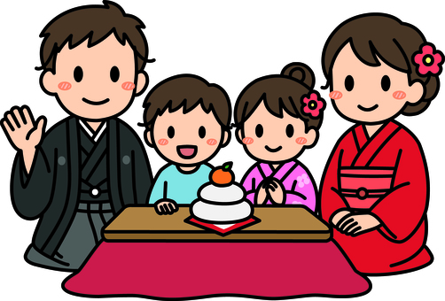 赤のこたつの家族です。